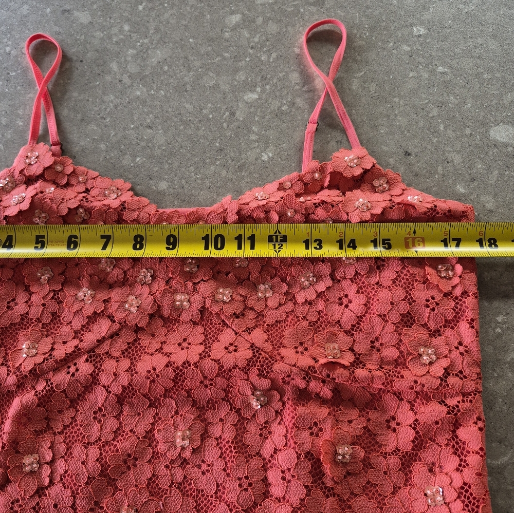 Michael Kors 3D Floral Maxi Dress Size Large Coral Orange Lined V Neck Fairy - Picture 6 of 16